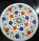 12" Marble side round table top pietra dura handcrafted inlay art