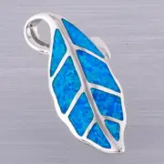 Nature Leaf Ocean Blue Fire Opal Silver Jewelry Necklace Pendant