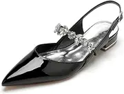 [Minishion] Girls Women Wedding Flats with Rhinestone Chains Evening Formal Mules Shoes BR268