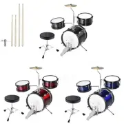 3pcs Drum Set Kit Junior Kids Children 4Pcs Sticks with Throne Cymbal Bass Set