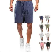 [Generic] Zeanaturals Casual Men's Casual Linen Shorts, Linen Casual Elastic Waist Drawstring Lightweight Slim-Fit Shorts, Blue, Small