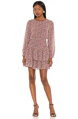NWT MinkPink / Revolve Women's Safi Mini Floral Long Sleeve Mini Dress M Ruffle
