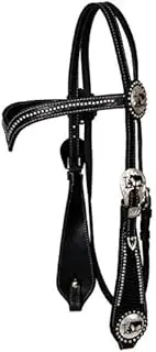 Showman Silver Beaded V Brow Leather Headstall w/Reins