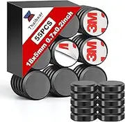 55 Pack Ceramic Magnets Crafts - 18 mm x 5 mm - Round Disc Magnets with 3M Adhesive Backing，Fridge Magnet，Magnets Strong Ideal Whiteboard，Kitchen，DIY - Self Adhesive Tiny Magnet，‎Black