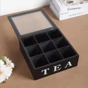 Wooden Tea Bag Chest Glass Window Jewellery Storage Organiser Box 9 Compartments