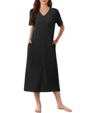 Zip Up Robe for Women Long Housecoat Waffle Knit Bathrobes Cozy Full Length N...