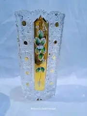 Czech bohemia crystal glass - Cut crystal vase 21cm/8" decorated gold and ename