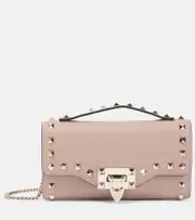 [Valentino Garavani] Valentino Garavani Rockstud Mini leather wallet on chain One Size pink