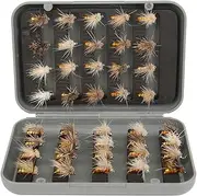 LIZEALUCKY 40pcs Fly Fishing Flies Assortment, Dry, Wet, Nymphs, Streamers, Caddis, Hopper, Trout, Bass, Steelhead Fishing Lure Set
