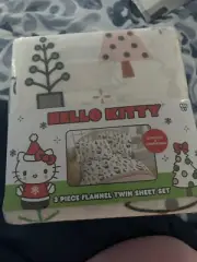 2024 New Hello Kitty Christmas Tree Santa Flannel Twin Sheet Bedding Set Sealed
