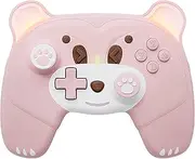 Wireless Switch Pro Controller for Switch/Lite/OLED/PC, Wireless Pro Controller with Headphone Jack, Support Macro Wake-Up Turbo Dual Vibration Motion, Cute Pink