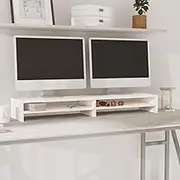 White Monitor Stand Wood Pine - 100x24x13 cm, Bedroom Table, Shelf Storage, Entertainment Center, Living Room Furniture, TV Stand