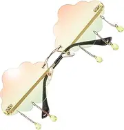 [WRITWAA] Sunglasses Mirrored LED Glasses Tassel Silly Favor Cloud Glasses Specs Teen Optics Decor Clouds Women Rimless Aesthetic Disco Glasses Light Glassess Purple