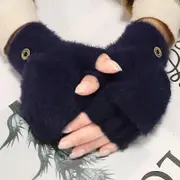 Winter Gloves Knitted Plush Half Finger Flip Gloves Female Winter Students Cold-proof Warm Gloves