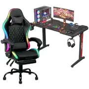 Advwin RGB Gaming Desk LED Light & Gaming Chair RGB LED Massage Office Chair Black