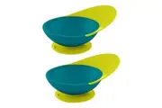 2PK Boon Blue Green Catch Bowl w Spill Catcher for Baby Toddler Food Mat Tray