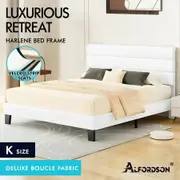 ALFORDSON Bed Frame King Size Upholstered Platform White Boucle HARLENE