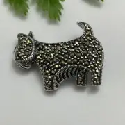 Sterling Silver Marcasite Scottish Terrier Westie Dog Brooch Pin Art Deco Style
