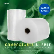 Compostable Bubble Wrap 375mm x 50M White Eco Friendly Packaging