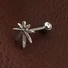 Stainless Steel Tongue Rings Barbell Piercing Maple Leaf 14G Silver