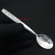Solid 999 Fine Silver Spoon Lucky Bird and Flower Pattern Dinner Spoon 5.11inch