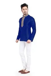 Art Silk Kurta Short Pajama set for Men- Royal Blue