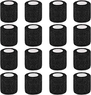 16 Pack Self Adhesive Cohesive Bandage, 5cm x 4.5m Black Elastic Football Sock Tape for Sports, First Aid Medical and Vet Wrap, Grip Tape