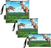 RPLIFE Roaring Dinosaurs Green Blue Sandwich and Snack Bags Reusable Washable Fabric Food Storage Pouch with Zipper for Kids Students Adults (Set of 3: S/M/L)