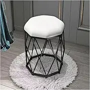 VINCT Dressing Stool Bird's Nest Shape, Metal with Fabric Decoration, Comfy Stool with Gold Legs, Cute Bedroom Light Luxury Makeup Stool for Girls for Bedroom, Study, Waiting Room(White,Black Leg)