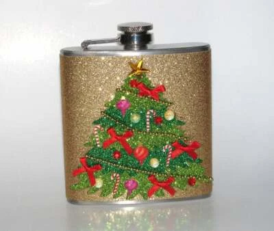 CHRISTMAS TREE GIFT PRESENT SPARKLY HOLIDAY BAR GLITTER 6 oz HIP FLASK FLASKS !