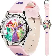 Accutime Disney Princess Girls Pink Kid's Watch Analog Toddler Watch - Time Teacher Timepiece Ariel Little Mermaid Rapunzel Tiana (Model: PN1171AZ), Pink, Quartz Movement