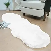 Latepis White Runner Rugs for Bedroom Soft Fuzzy Faux Sheepskin Rug 2x6 Faux Rabbit Fur Rug Non-Slip Washable Shag Rug Fluffy Carpet for Living Room Nursery Dorm Accent Rug