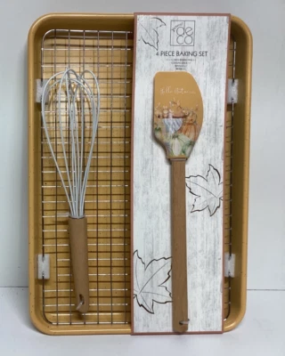 Cook with Autumn Colors 4 Piece Baking Set - Pan, Rack, Wisk, Spatula - NEW