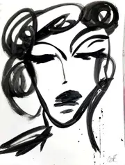 CORBELLIC MONOCHROMATIC 12X12 WOMAN TREE GALLERY INK PAINTING SIGNED ORIGINAL