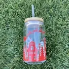 16oz Iced Coffee Beer Glass Tumbler Cup with Bamboo Lid and Straw - Santa Clause