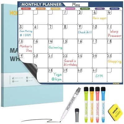 Magnetic Dry Erase Calendar Whiteboard Monthly Planner Memo Board w/ Marker Pens