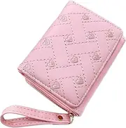 [WisePoint] Tri-fold Womens Wallet, PU Leather Cute Wallet Women Wallet with Heart-shaped Embroidery, Large-capacity Ladies Wallet for ID Cards, Credit Cards, Cash, Coin, pink, Cute