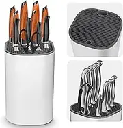 Ninonly Knife Block Without Knives 2 in 1 Universal Square Knife Block for Kitchen with Scissors Slot Space Saving Detachable Knives Holder Storage Block for Protecting Blade Easy Cleaning White