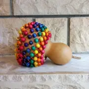 Rainbow-Colored Beaded Gourd Shekere | Rhythmic Instrument | Gift for Musician