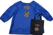 Kids Art Paint Smock & Book Bag Set | Personalised | Fire / Flame 1st Name FREE
