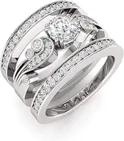 [Diamondere] Natural and Certified Gemstone and Diamond Engagement Ring Set in 14K White Gold | 0.95 Carat Trio Wedding Ring Sets, US Size 4 to 9