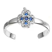 Clover Cross Blue Simulated .925 Sterling Silver Toe Ring