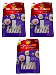 3 Pack Of 3M Command Adjustables 6 Clear HOOKS + 12 STRIPS Damage Free