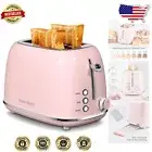 Compact 2 Slice Pink Toaster with 6 Browning Settings & Easy Clean Crumb Tray