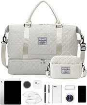 Large Gym Duffel Bag, Gym Bag with Shoe Compartment | 2 Overnight Weekender Duffel Bags | Shoe Compartment Gym Bag Dry Wet Separation, Multipurpose Gym Bag Waterproof for Boys Girls Men Women, white