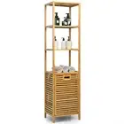 Giantex Bathroom Tilt-out Laundry Hamper Bamboo Tower Hamper w/3-Tier Shelves