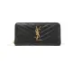 【YSL】MONOGRAM系列V字縫線魚子醬牛皮金屬LOGO拉鍊長夾/手拿包(黑色金色金屬)