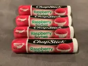 ~ 4 Tubes Sealed New Chapstick Raspberry Sorbet Lip Balm .15 Oz ~