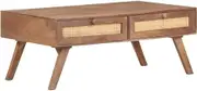 Coffee Table Modern Wood, Large Storage with Natural Cane, Living Room, Farmhouse Tables, 100x60x40 cm