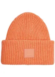 Acne Studios Pansy Face Ribbed Wool Beanie - Orange ONE SIZE